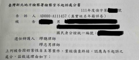 繆忠男律師 - 妨害性自主案件，被告辯護人，獲不起訴處分