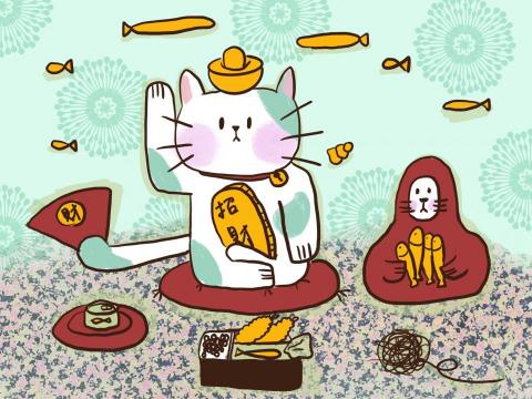 DoryArt - 招財貓跟他的小魚乾跟班。