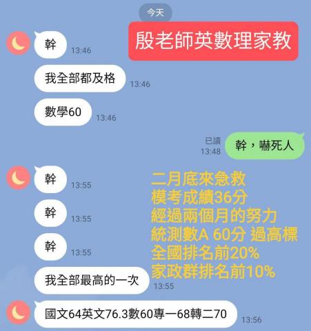 殷唯善~您的專業英數理家教 - 學生高職數學學習成果 殷唯善~您的專業英數理家教 - 學生高職數學學習成果