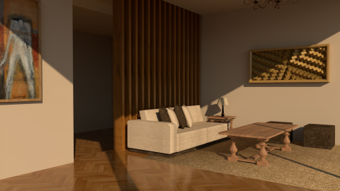 VAN MULFINŃ - 客戶獨棟別墅創作空間的休息室，牆面為我們專利全實木藝術擴音板