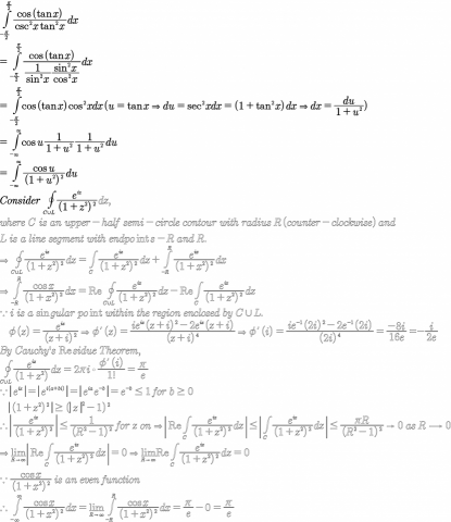 陳仁荃 - 其中一題積分，結合複變函數的Residue Theorem解題