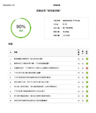 許書寧 - 職業安全衛生訓練測驗二
