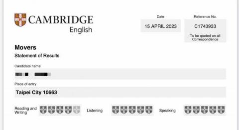 Mika 英文家教一對一💕一對二 - 小五的學生 通過劍橋英檢 Movers 
看是否能在畢業前通過Flyers 