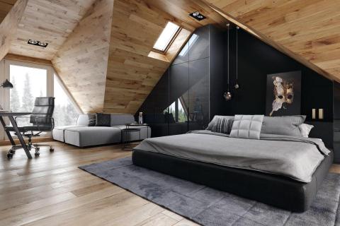 詩人空間 - 木作閣樓室內3D渲染圖