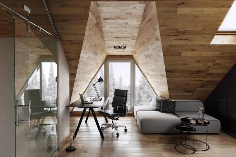 詩人空間 - 木作閣樓室內3D渲染圖