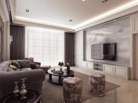 詩人空間 - 簡歐風客廳3D渲染圖