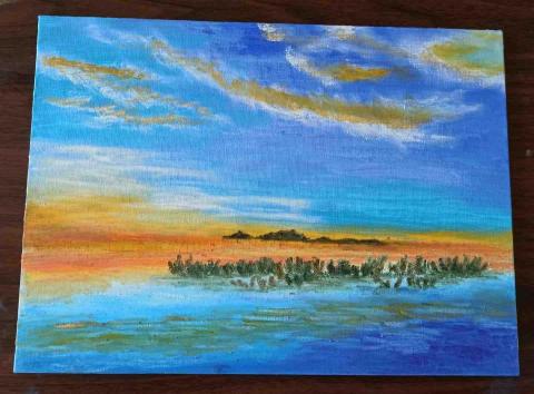 妙想天開—一起快樂畫畫 - 壓克力和粉蠟筆，日出景色