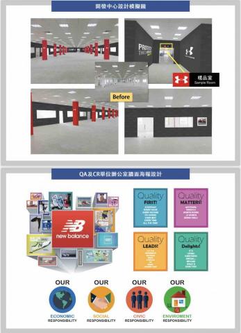 Jasmine’s Design - ⬆️為工廠新品牌成立的開發中心辦公室使用PS軟體模擬，對空間進行簡易視覺規劃
⬇️為公司辦公室美化牆面、設計系列海報