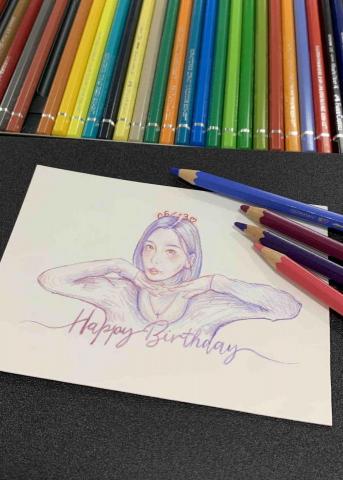 ♡艾比繪畫教學♡ - 生日卡片創作-色鉛筆插畫繪畫作品