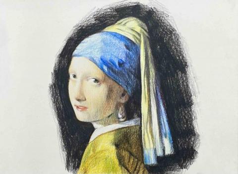 宋權祐 - 《戴珍珠耳環的少女》色鉛筆、16k