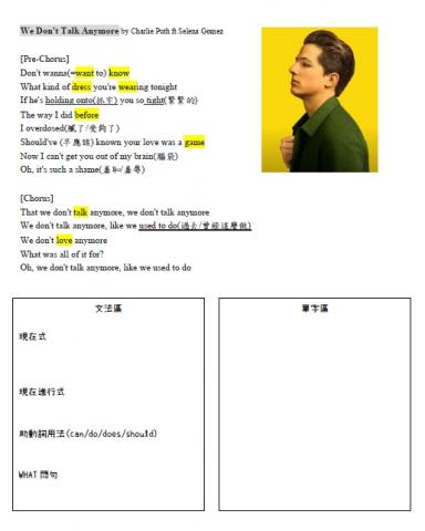 林家緯 - 英文自編教材-英文歌曲教學與單字文法