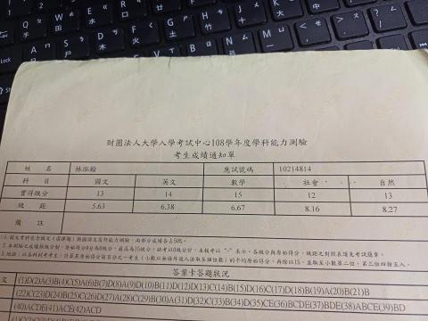 林泓翰 - 108學測成績單