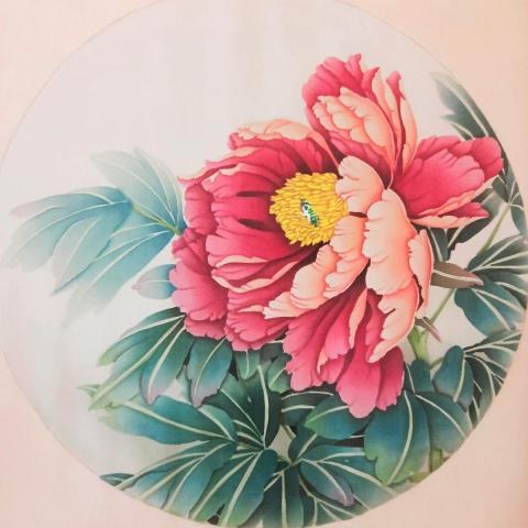 玥陽工筆畫 - 工筆畫牡丹 絹布畫