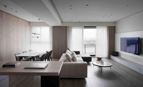 信美裝潢 - 奶茶色布簾+浪漫白紗