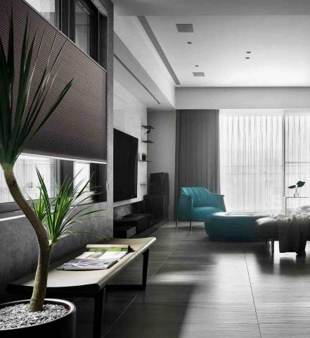 信美裝潢 - 風琴簾 鐵灰布簾 白紗