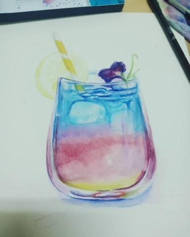 東野 - 水彩作品蝶豆花過程