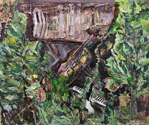 蔡昀庭 - 植物與音樂的聯想
媒材：複合媒材
尺寸：1 0 F
年代： 2 0 2 1 年
創作理念
將音樂人文氣息融入於植物， 將植物變化與音調聲音的起伏變化互相連結。
