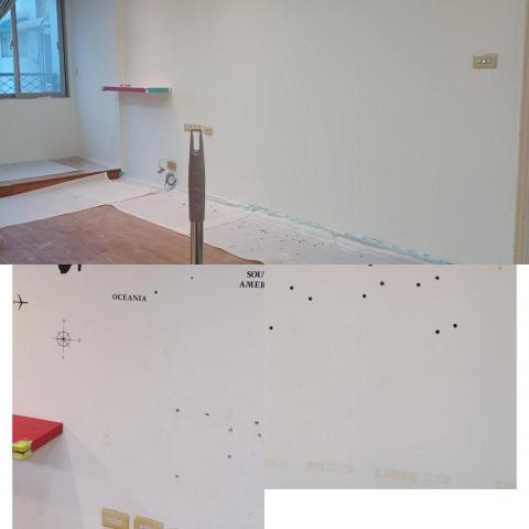 工程行 - 牆面 〔殘膠.貼紙.釘孔〕 處理粉刷前後圖 工程行 - 牆面 〔殘膠.貼紙.釘孔〕 處理粉刷前後圖