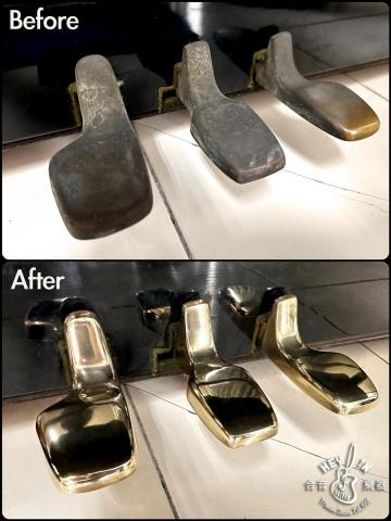 合音樂器行-林彥輝鋼琴調音師 - 學甲區客戶：劉小姐 Yamaha鋼琴
預約鋼琴美容：踏板除鏽+拋光
前後對比強烈！！