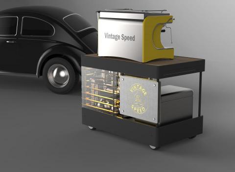 Jacky Huang  - 咖啡車設計
-乾淨水箱以及廢水箱以排氣管元素融入咖啡車
建模: Solidwork
渲染: Keyshot