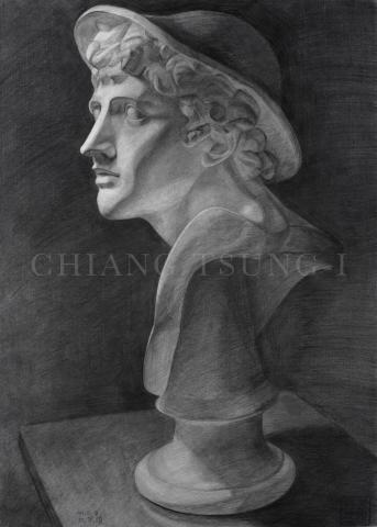 江宗頤 - 《戴帽少年》素描石膏像寫生（四開）
榮獲107學年度全縣學生美術比賽 西畫類－高中美術組 佳作
獲復興藝廊收藏