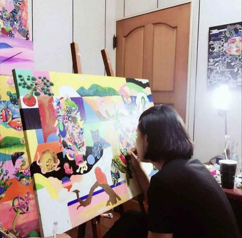 紅繪畫·藝術工作室 - 作畫過程。