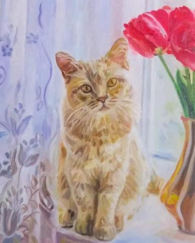韻婷王繪畫工坊 - 待在窗內花瓶旁的貓咪
2022.11.01
油畫30x30(cm)