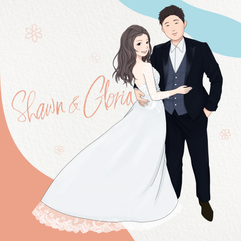 Shuu 舒符畫 - 婚禮似顏繪，客戶用來製作掛布及小禮品
另有設計喜帖