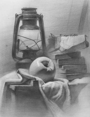 Han studio  邱柏翰 - 靜物素描明暗配置課堂示範
