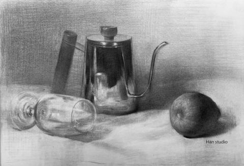 Han studio  邱柏翰 - 金屬玻璃質感素描課堂示範