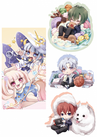 AK個人繪畫工作室 - Q版人物設計：可依照客戶需求做搭配與人物的動作。