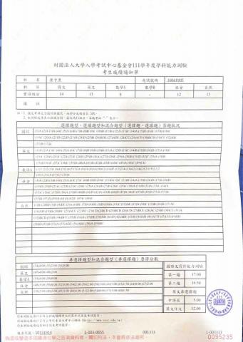 康予熏 - 111學測成績單