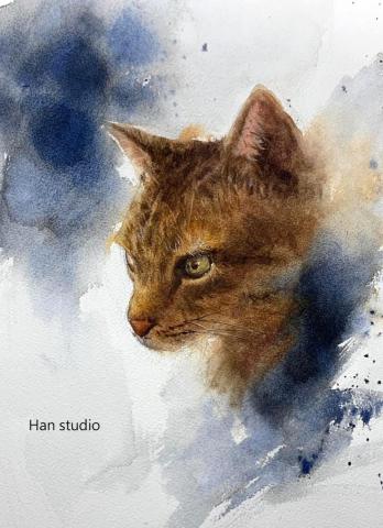Han studio  邱柏翰 - 水彩- 動物毛皮質感表現