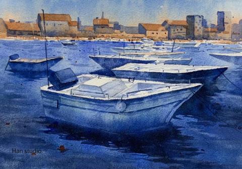 Han studio  邱柏翰 - 雙色水彩風景演練