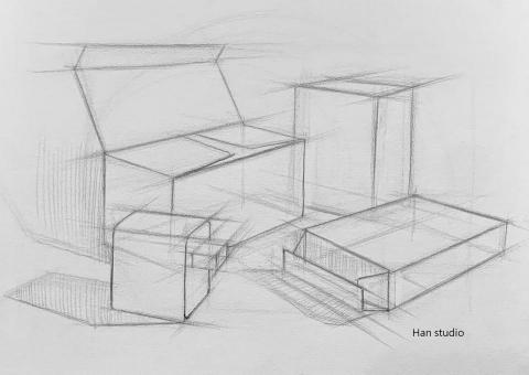 Han studio  邱柏翰 - 方形透視素描課堂示範
