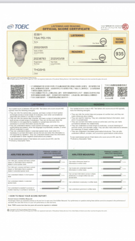 蔡佩吟 - 多益測驗