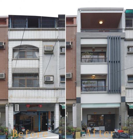 竟禾室內裝修有限公司 - 中古屋外觀拉皮，除了為房子更換新衣外，更不要忘了加點配件，在最少破壞原本結構外，配合原本房子的凹凸立面重新解構新風貌