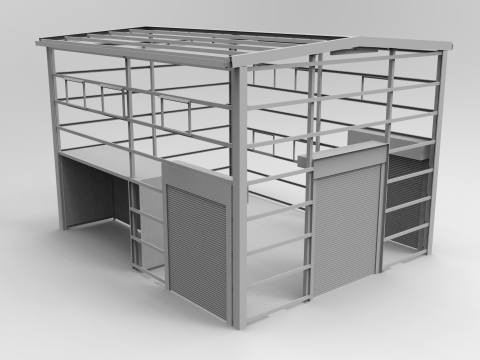 許育嘉 - 個人接案：鐵皮屋建模，廠商提供給客戶的完成示意圖，此案為急件，在沒有設計圖的狀況下僅用三小時完成。