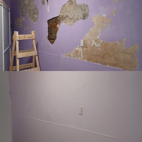 工程行 - 嚴重牆面壁癌漏水(水泥剝落)處理上下圖 工程行 - 嚴重牆面壁癌漏水(水泥剝落)處理上下圖