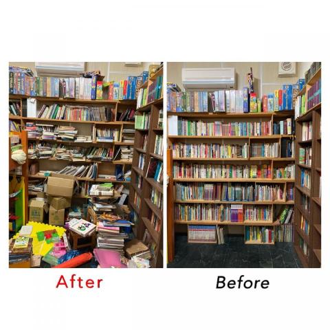 空間收納魔法家 - 將散亂在地上的書依照書本類別重新收納置書架上