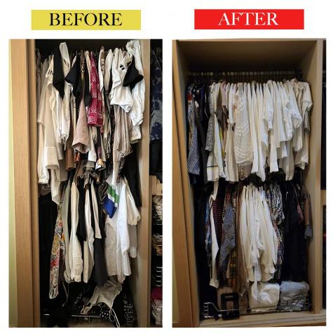 空間收納魔法家 - 將衣服一顏色、季節、長短袖重新排列，分類清晰，排列整齊