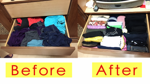 空間收納魔法家 - 將零散的衣物擺成直立式，順手好拿