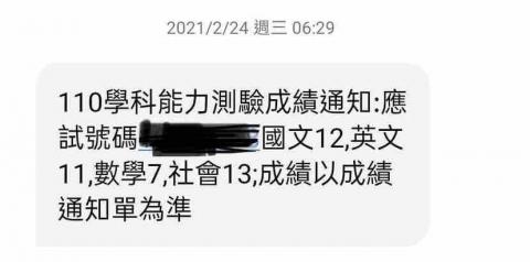 黃羽瑄 - 學測成績證明