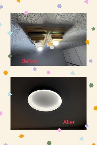 養元水電 - 客戶年輕人房間內舊有的燈泡吸頂燈，更換成LED新樣式的吸頂燈，整體量讀提升且有現代感很適合年輕人