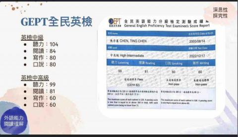 陳亭蓁 - 全民英檢 中高級 聽寫通過