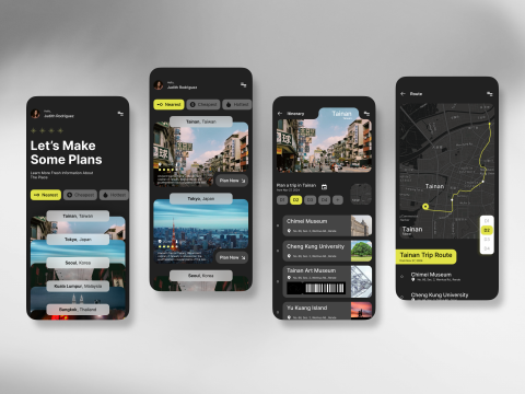Awen Design 阿文設計 - 旅遊規劃app，首頁呈現旅遊景點、路線之推薦項目，使用者可自行設置與規劃理想行程，並分享與好友/旅伴共同享受美好的旅行規劃