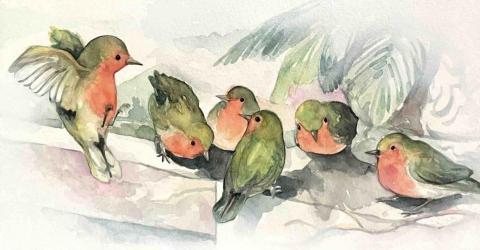 杜比作品 - 手繪(水彩)裝飾畫~園鳥 杜比作品 - 手繪(水彩)裝飾畫~園鳥