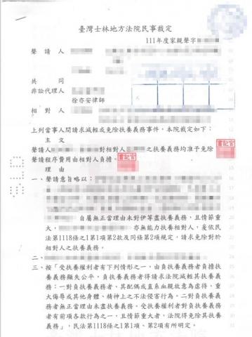 徐亦安律師 - 成功為當事人爭取免除對父親的扶養義務