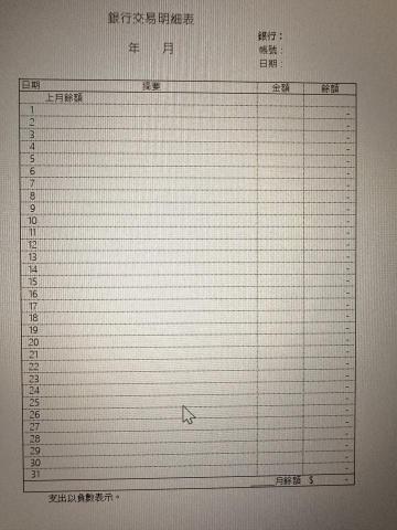 廉恩記帳士事務所 - 銀行交易明細表，用於一套帳及資金缺口核對使用。