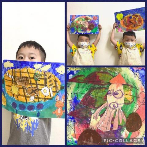 冰沙美術工作室🖌️✨ - 中秋節烤肉！
使用拼貼方式將食物放上烤肉架